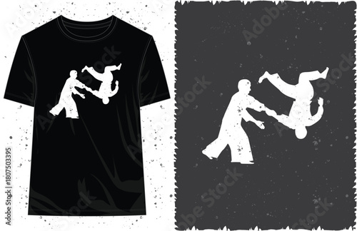 Aikido vintage silhouette vector illustration on black background
