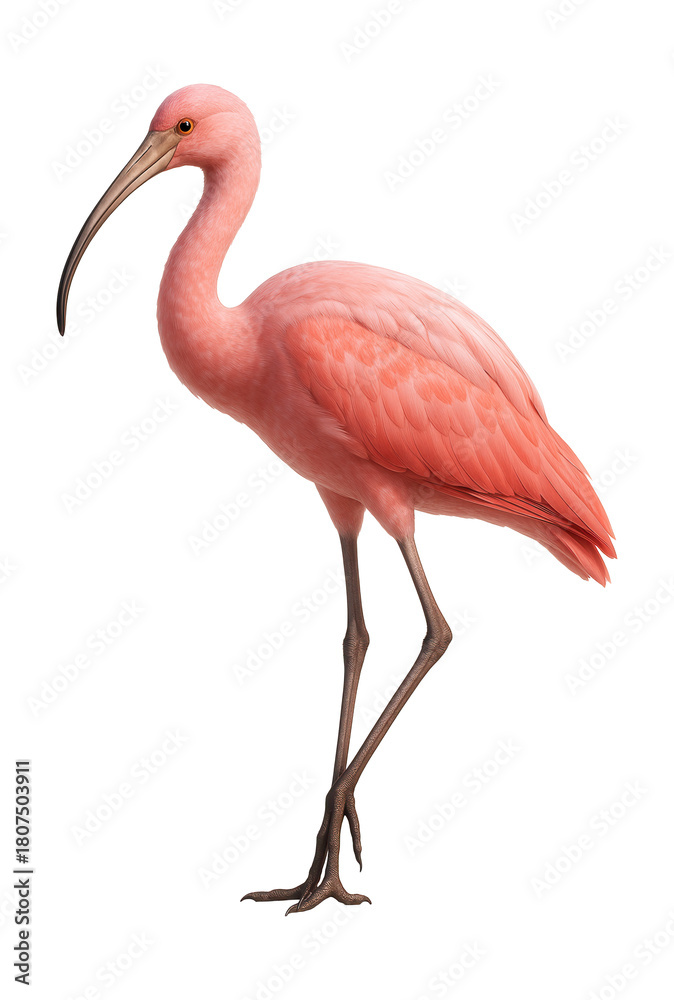 Fototapeta premium Stylish pink bird with long legs and a curved beak.