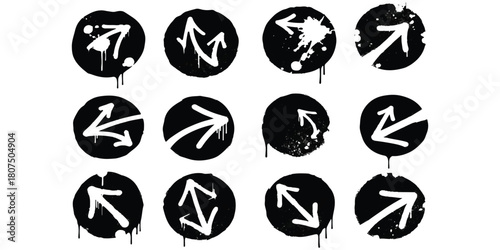 Graffiti spray paint arrows set with grunge street art style isolated on white background