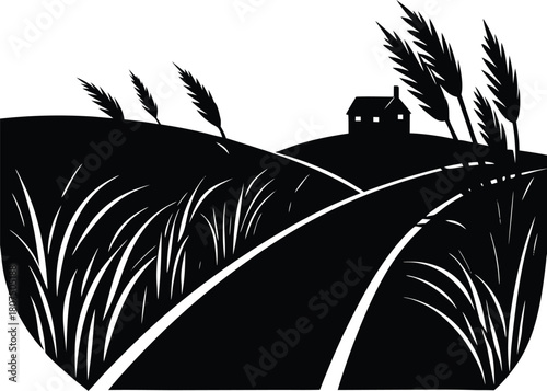 country roadside grass silhouette.eps