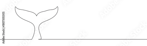 A continuous one-line drawing of a whale's tail, emerging from an imagined water line against a white background