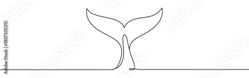 A continuous one-line drawing of a whale's tail, emerging from an imagined water line against a white background