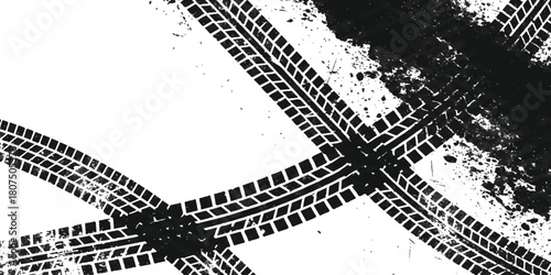Grungy tire tracks pattern on white background texture design isolated on white background