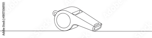 A continuous one-line drawing of a whistle, often used in sports or for signaling, against a clean white background