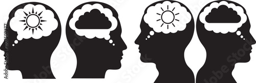 Four head silhouettes showing brain activity silhouette