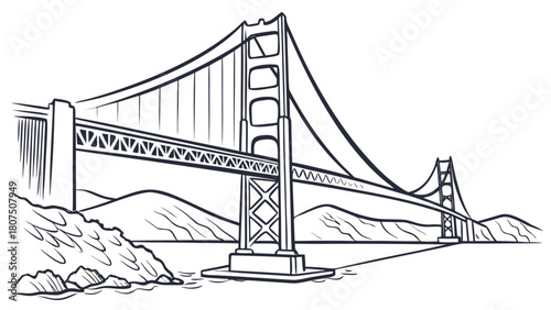 Minimal Golden Gate Bridge Line Art Vector – Modern California Landmark Design for Travel, Culture, and Lifestyle Graphics