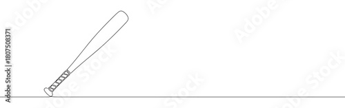 A continuous one-line drawing of a baseball bat leaning against an invisible surface, depicted against a white background