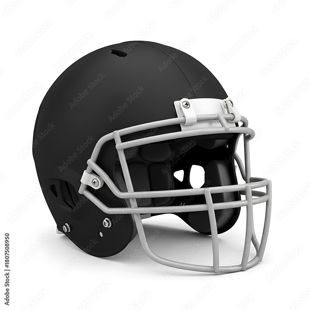 Fototapeta premium Black American football helmet with a gray facemask.