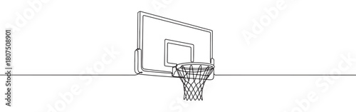 A continuous one-line drawing of a basketball hoop and backboard, capturing the essence of the sport against a white background