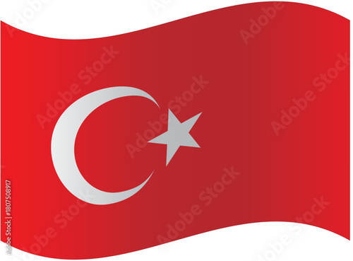 Waving Turkish flag a simple vector illustration of the national symbol of Turkey isolated on white background