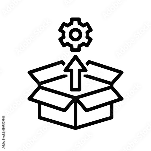 Package Manager Icon with gear above open box in flat design style  
