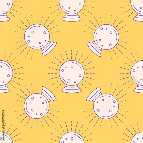 Magic seamless pattern with constellations, sun, moon, magic eyes, clouds and stars. Mystical esoteric background for design