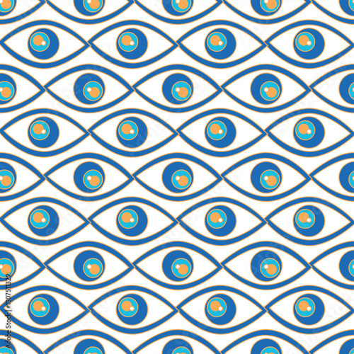 Magic seamless pattern with constellations, sun, moon, magic eyes, clouds and stars. Mystical esoteric background for design