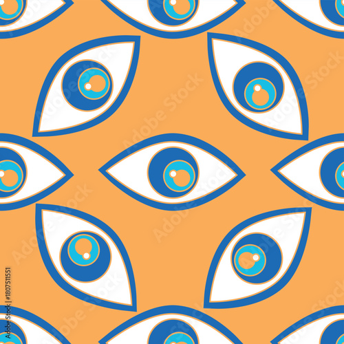 Magic seamless pattern with constellations, sun, moon, magic eyes, clouds and stars. Mystical esoteric background for design