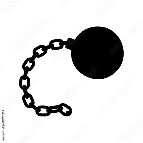Ball and chain silhouette symbolizing burden and confinement Vector, illustration