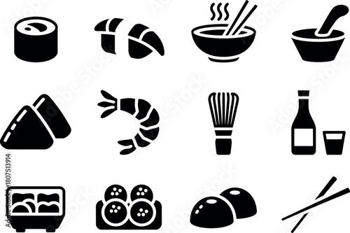 Collection of Delicious Japanese Food Icons for Asian Cuisine Lovers