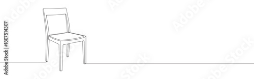 A continuous one-line drawing of a wooden chair, capturing its simple yet elegant form against a clean white background