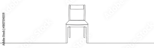 A continuous one-line drawing of a wooden chair, capturing its simple yet elegant form against a clean white background