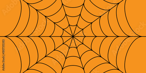 Black spider web on a orange background. orange spider web background.