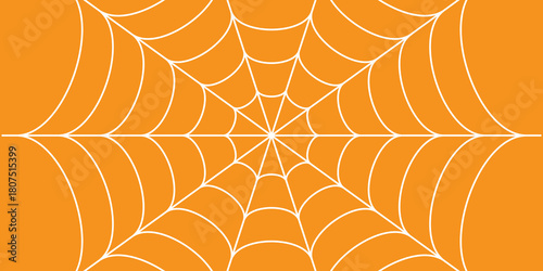 White spider web on a orange background. orange spider web background.