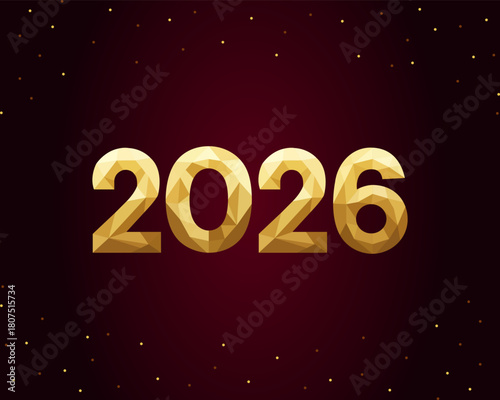 Golden Polygonal 2026 on Dark Red Festive Background