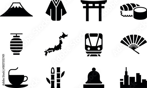 Japanese culture travel and traditional symbols collage illustration vector graphic