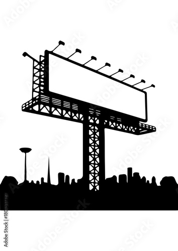 Large Billboard and City Skyline Silhouette