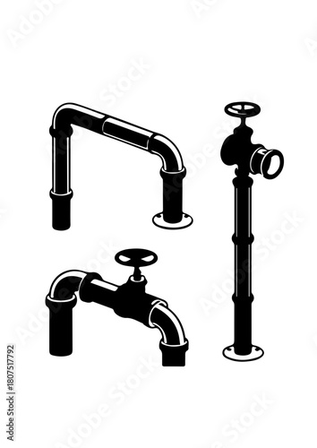 Industrial Pipes and Valves Vector Set