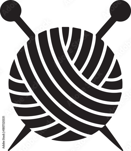 Knitting hobby icon with yarn and tools in bold graphic style