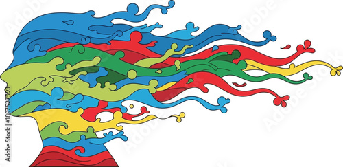 Colorful abstract psyche bursting with ideas symbolizing creativity imagination and mental exploration in vivid hues isolated on white background