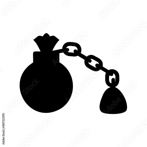 Danger bomb icon with fuse and chain connected to burden Vector, illustration