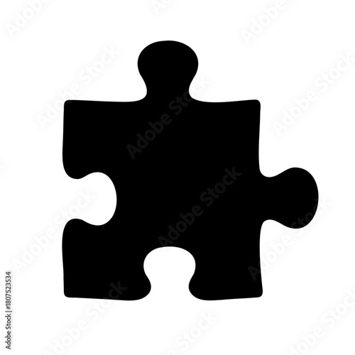 Single black puzzle piece for problem-solving and unity. Vector, illustration