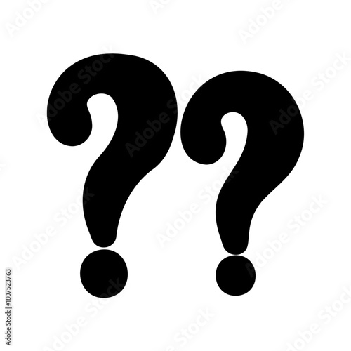 Two bold black question marks symbolize doubt and inquiry Vector, illustration