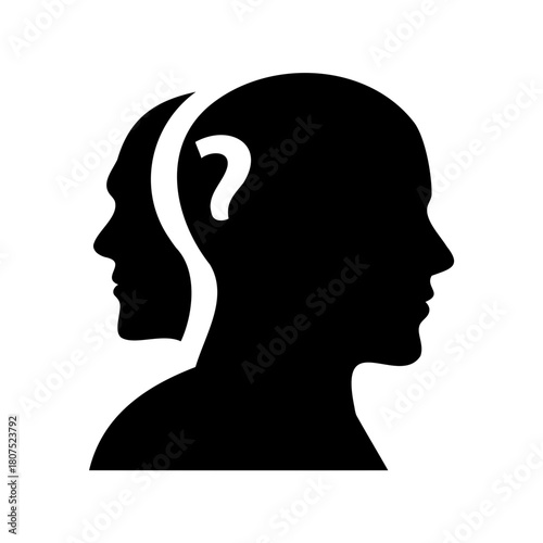 Mind split and question mark icon, psychological concept Vector, illustration