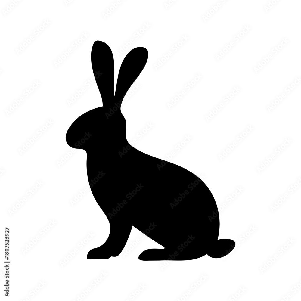 Obraz premium Black silhouette of a sitting rabbit on white background Vector, illustration