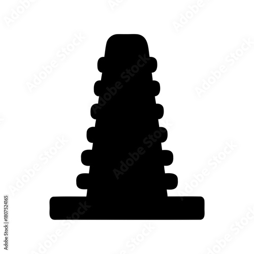 Black silhouette of a ribbed traffic cone icon isolated Vector, illustration