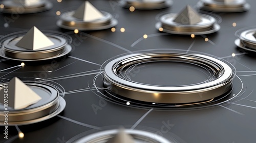 Fototapeta Naklejka Na Ścianę i Meble -  A striking 3D wireframe mesh in the shape of a circle rests in the foreground of the iconic pyramids in Egypt, highlighting architectural contrast