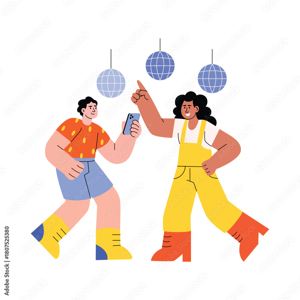 Naklejka premium Friends Dancing at New Year Party Vector Illustration EPS 10 File
