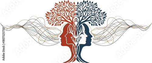 Abstract tree of life symbolizing growth connection diversity humanity and nature intertwined harmony isolated on white background