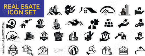 Real estate icon set vector glyph design elements perfect for property and investment related designs