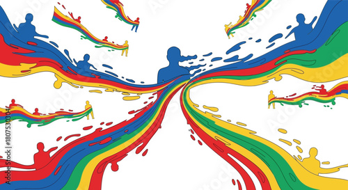 Abstract rainbow splash of silhouettes celebrating unity diversity and creative expression abstract art isolated on white background