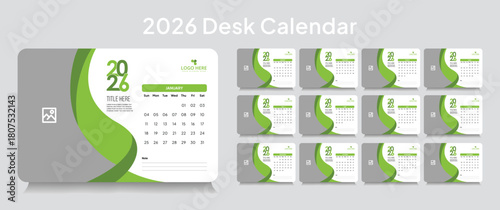 New year desk calendar 2026 template, corporate desk calendar schedule 2026 monthly 12-page planner layout, editable vector eps 10 file format	