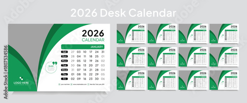 New year desk calendar 2026 template, corporate desk calendar schedule 2026 monthly 12-page planner layout, editable vector eps 10 file format	