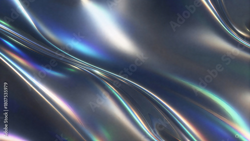Photos Iridescent Chrome Fluid Background with Holographic Light Reflections