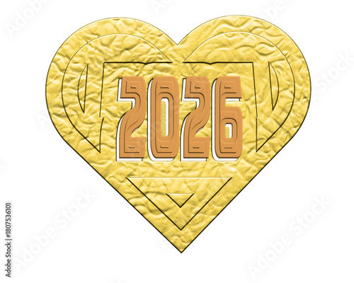 Golden heart shaped sparkler fireworks display with the year 2026 centered
