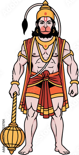 Hanuman Full Body Vector. Clean Minimal Hindu God Artwork.