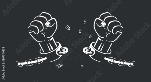 Broken chain with clenched fist symbolizes freedom