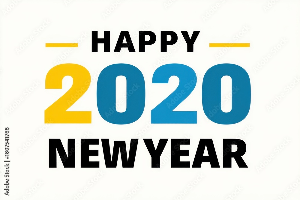 Obraz premium Happy 2020 New Year: Bold Typography Poster in Blue and Yellow for Celebration