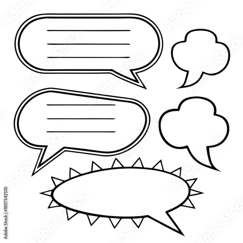 Hand-Drawn Comic Speech Bubbles – Doodle Chat Balloon Vector Set – Doodle Comic Chat Balloons – Hand-Sketched Speech and Thought Bubble Vector Pack – set of comic speech bubbles – Talk bubble 
