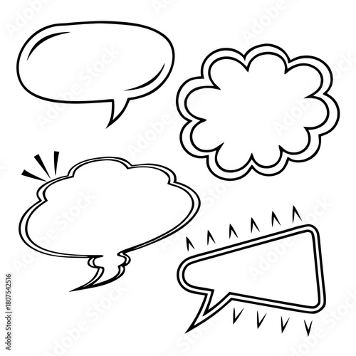 Hand-Drawn Comic Speech Bubbles – Doodle Chat Balloon Vector Set – Doodle Comic Chat Balloons – Hand-Sketched Speech and Thought Bubble Vector Pack – set of comic speech bubbles – Talk bubble 